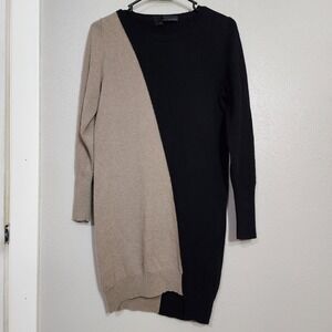 360 Cashmere Colorblock Mini Dress Size Medium Beige Black Wool Cashmere Blend